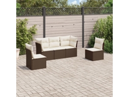 Vidaxl 5 Pcs Conjunto Sofás P/ Jardim C/ Almofadões Vime Pe Castanho
