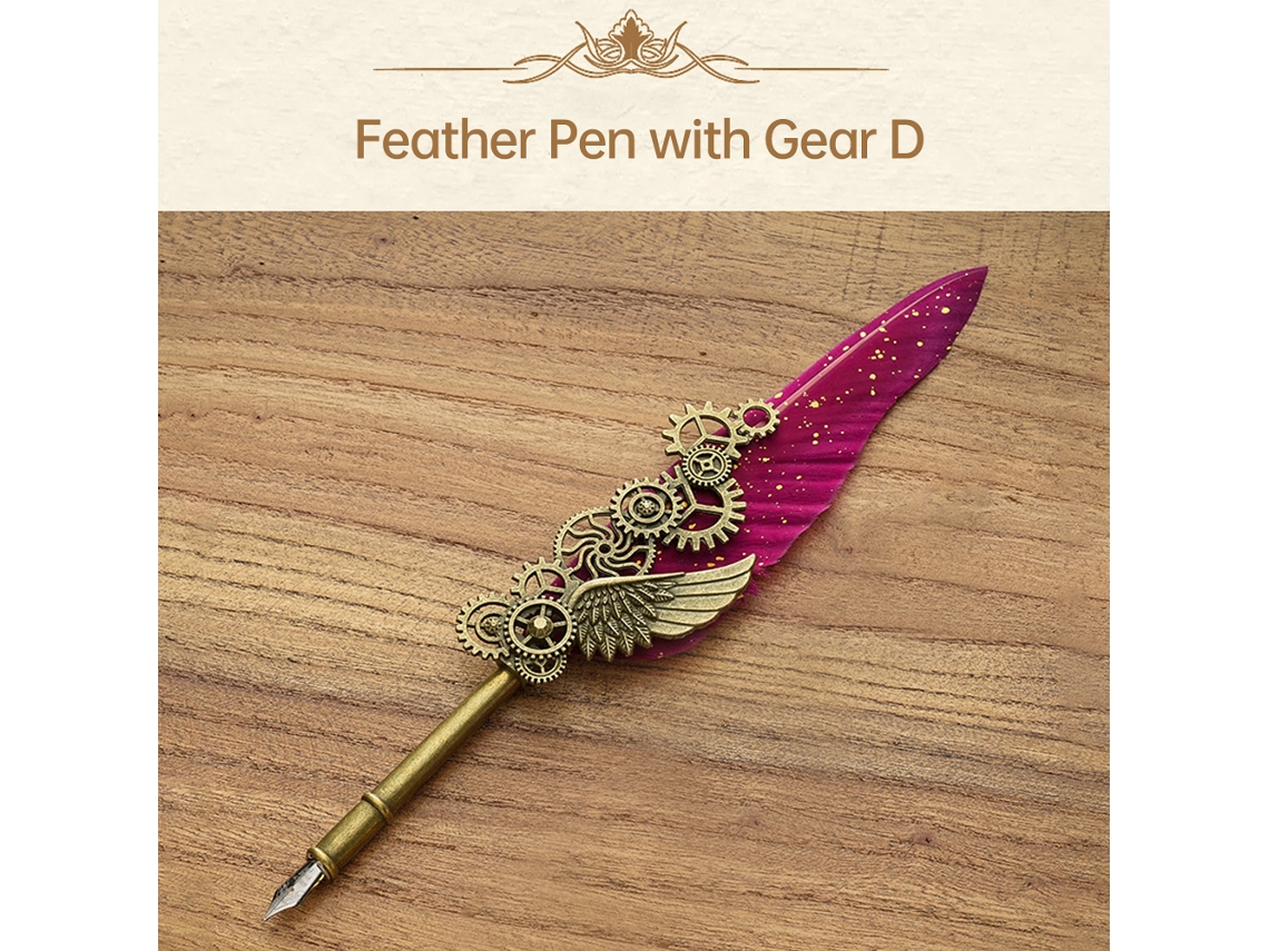 Conjunto Pluma De Pena Vintage Com Tinta, Selos De Cera E Base, Presente Ideal Para Escrita E Assinaturas