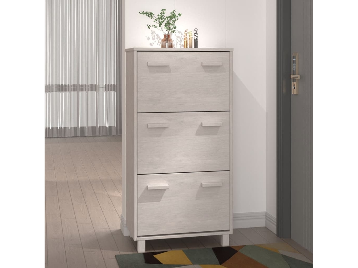 Vidaxl Sapateira Hamar 59,5x35x117 Cm Pinho Maciço Branco