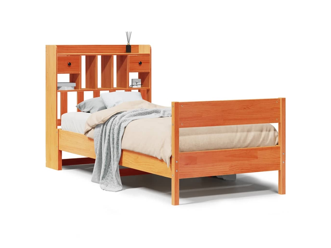 Cama com Estante Pinho Maciço Castanho Mel MAISON EXCLUSIVE (75x190 cm)