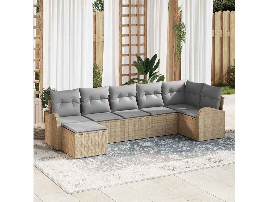 Vidaxl Conjunto De Sofás Com Almofada 7 Pcs Bege Vime Pe