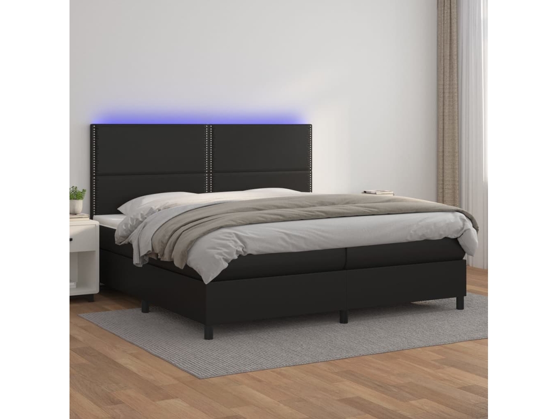 Vidaxl Cama Box Spring C/ Colchão/led 200x200cm Couro Artificial Preto
