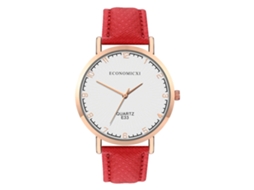 Relógio de Pulso de Quartzo com Pulseira Pu Mostrador Redondo para Homens e Mulheres (vermelho)