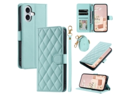 Capa Em Couro Pu Com Pega Para Apple Iphone 16 - Verde Menta