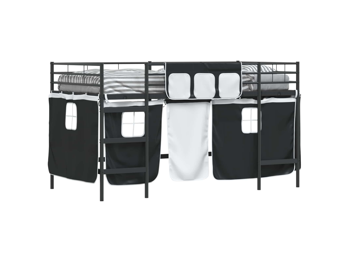 Cama De Solteiro | Camas Para Quarto | Estrutura De Cama Loft Para Crianças Com Cortinas Preto