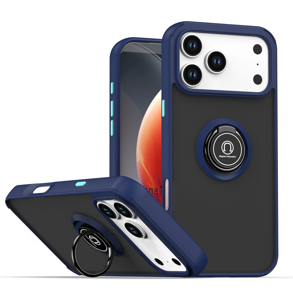 (azul-escuro, Iphone 13 Pro) Capa Com Anel Magnético – Toque Confortável, Proteção De Lente Resistente A Impactos