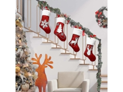 Meias De Natal Grandes De Linho Bordadas De 18,5 Com Punho De Pelúcia E Rena Com Flocos De Neve. Olysi Shop (pacote Com 4)