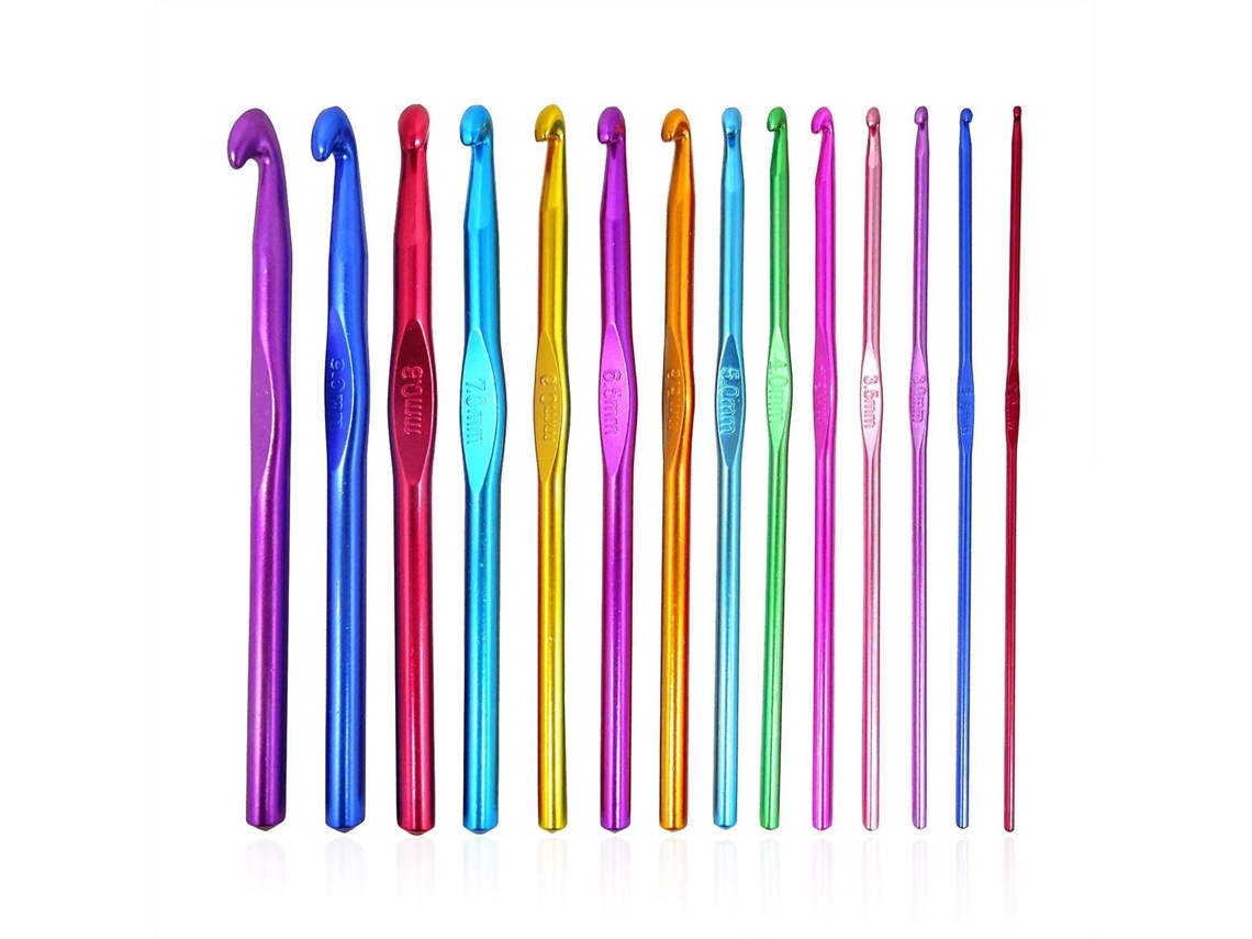 Conjunto De 14 Agulhas De Crochê De Alumínio Multicoloridas Para Crochê Aquaforge