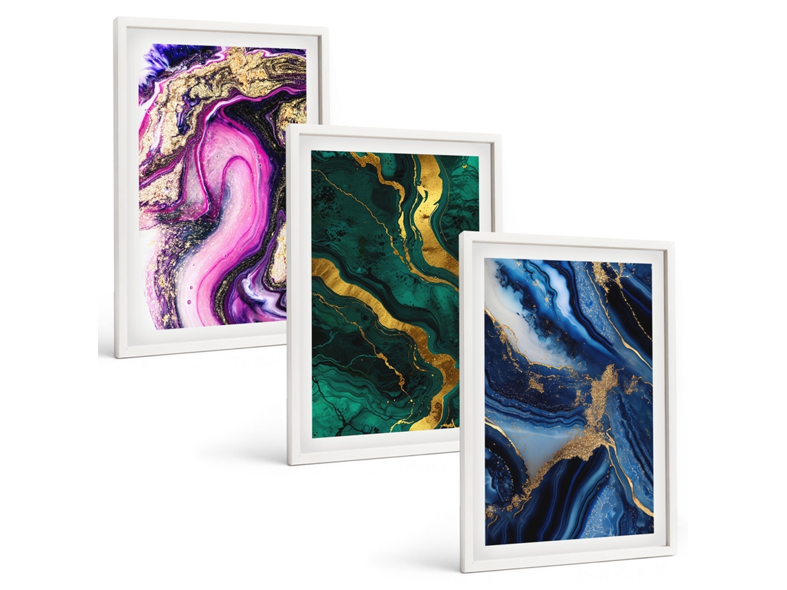Pinturas Murais Modernas Padrões Abstratos De Rosas, Vegetação Moldura Branca Pinturas De Quarto Espelharte (3 Piezas De 40x60 Cm)