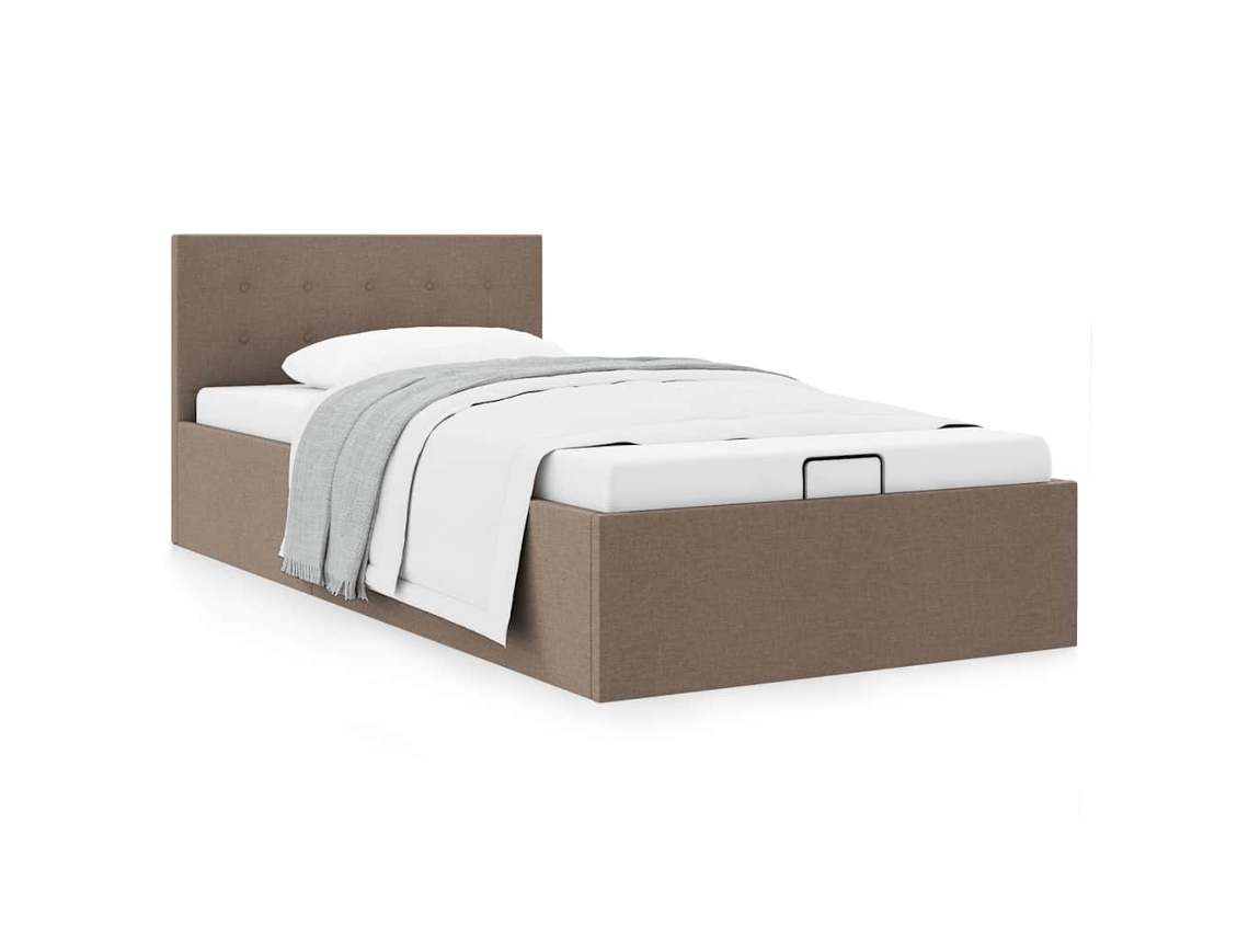 Vidaxl Cama Hidráulica C/ Arrumação 100x200cm Tecido Cinza-acastanhado