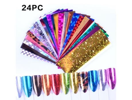 24 Folhas Holográficas para Nail Art a Laser, Adesivos de Transferência para Céu Estrelado, Envoltórios para Nail Art DIY Lalic