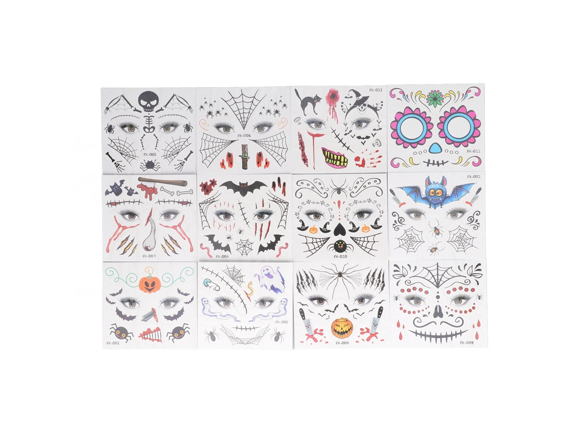 Ats 12 Adesivos de Tatuagem de Halloween Infantil, Engraçados e Assustadores, Decoração para Crianças com Mais de 3 Anos