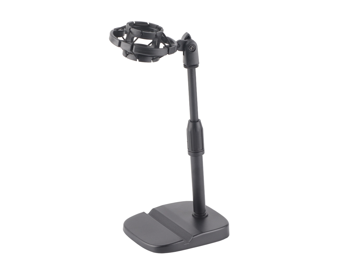 Suporte de mesa ajustável para microfone com encaixe para celulares/tablets, antiderrapante para transmissões ao vivo e karaokê.