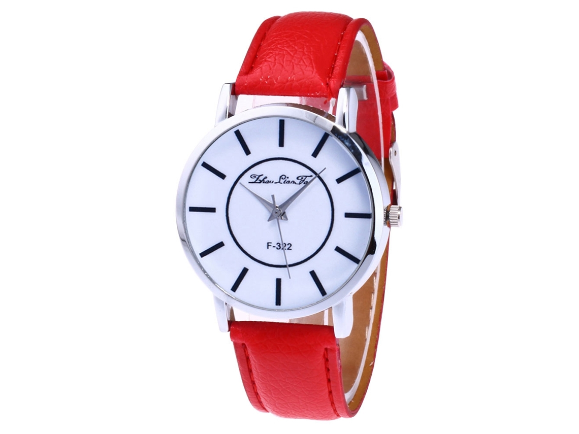 Relógio de couro elegante para casal, mostrador redondo, movimento de quartzo, para homens e mulheres, vermelho.