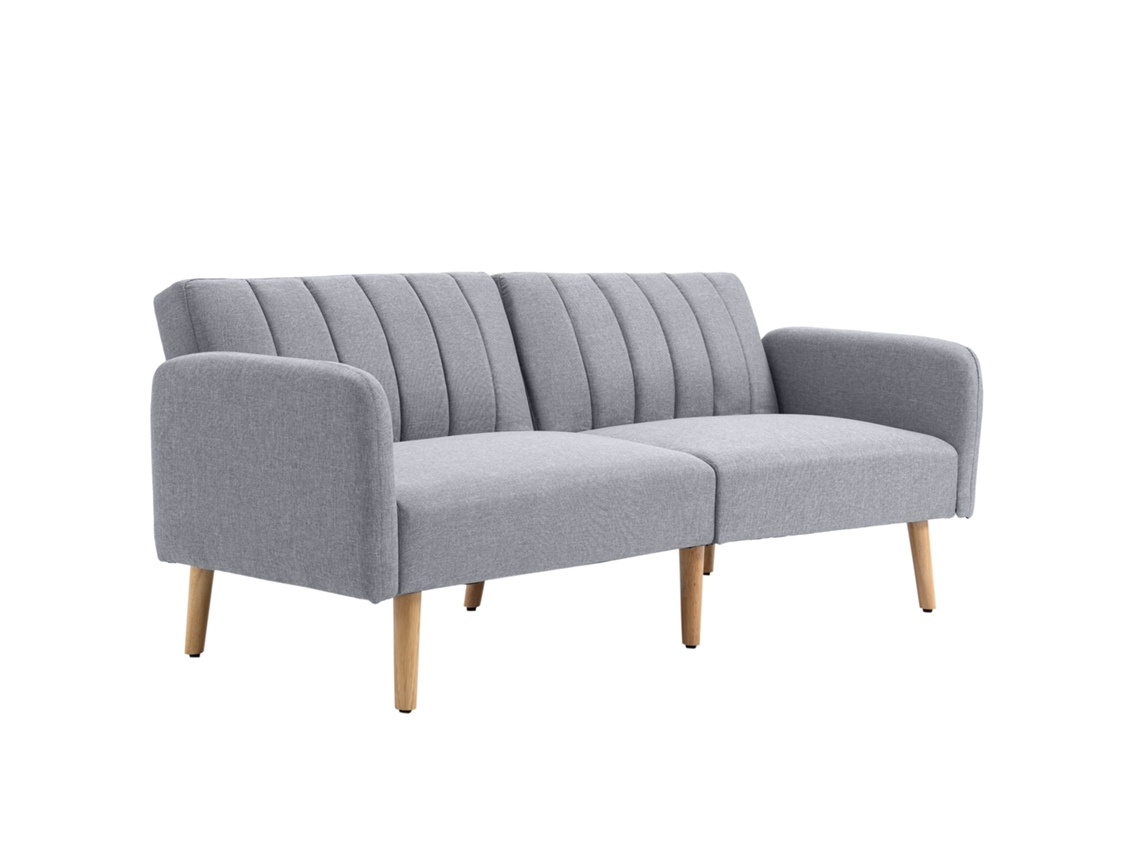 Sofá cama 2 lugares, encosto regulável, braços removíveis, pés de madeira, cinza, 173x75x73 cm S/MARCA
