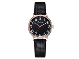Relógio de Quartzo Feminino Moda Pulseira de Liga Dial Redondo Elegante Preto