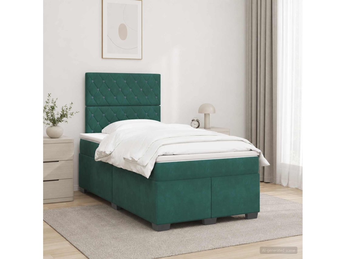 Vidaxl Cama Box Spring Com Colchão Verde-escuro 120 X 190 Cm Veludo