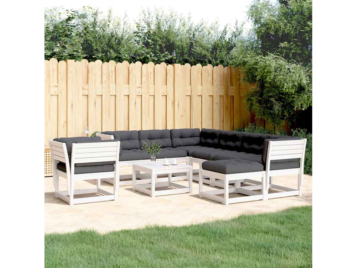 Vidaxl 8 Pcs Conj. Lounge De Jardim C/ Almofadões Pinho Maciço Branco