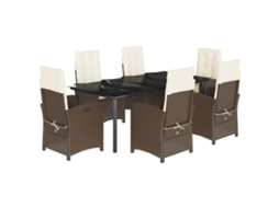 Maison Exclusive - 7 Pcs Conjunto Jantar P/ Jardim C/ Almofadões Vime Pe Castanho