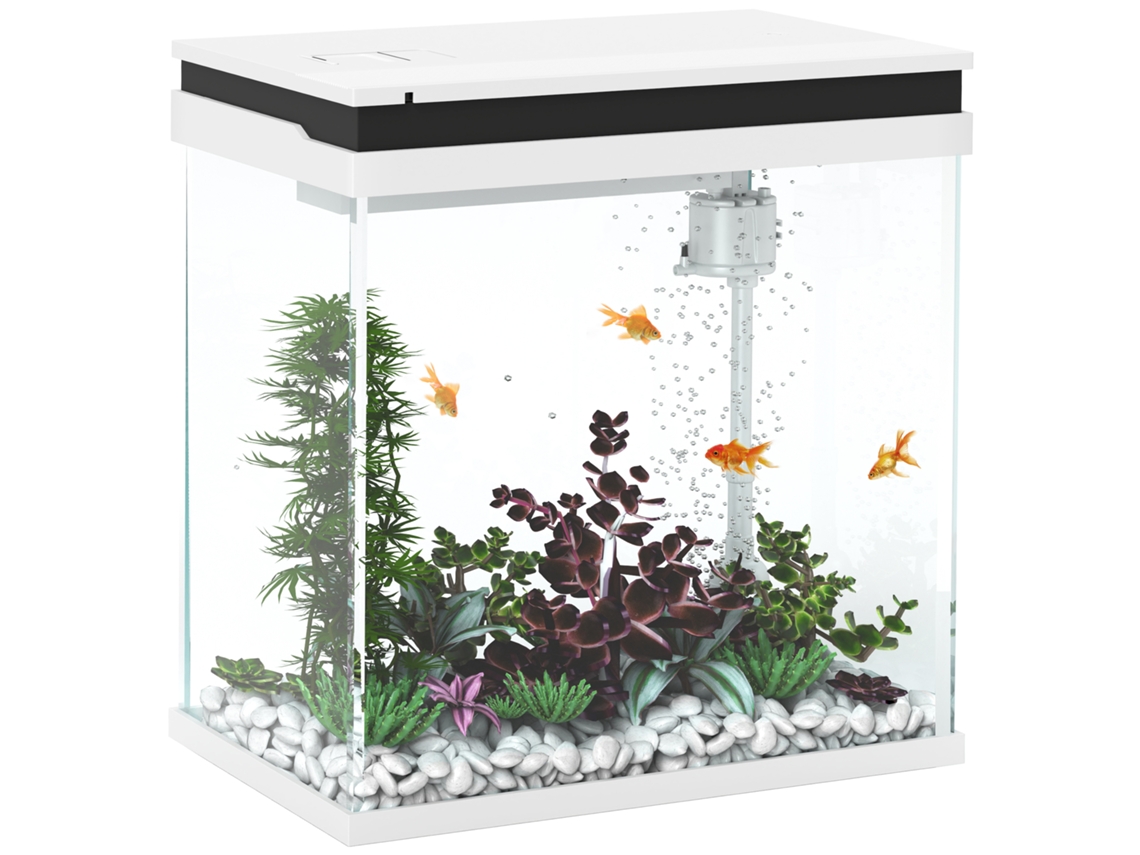 Aquário Completo Pequeno 14l Aquário de Vidro com Sistema de Filtragem Iluminação Led Bomba D'água 30 X 20 X 33 Cm Branco