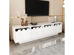 Móvel para TV KOMHTOM, 170x40x45 cm, 4 portas, design ondulado, amplo armazenamento, prateleiras de vidro temperado, branco