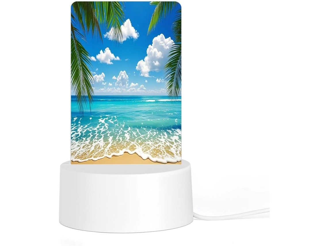 Luminária noturna de LED em acrílico com base e plugue de plástico, estampa Havaianas Beach, ideal para o quarto, com luz.