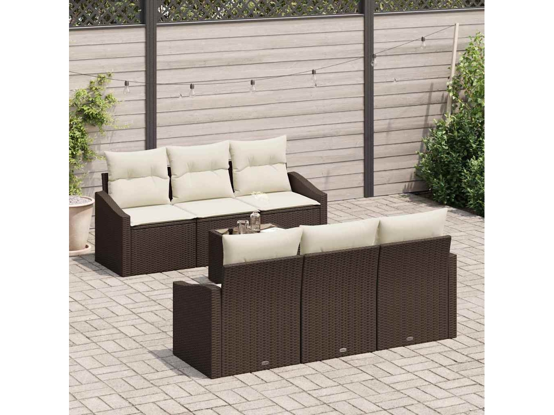 Vidaxl Conjunto De Sofás 7 Unid. Marrom E Creme Vime Pe