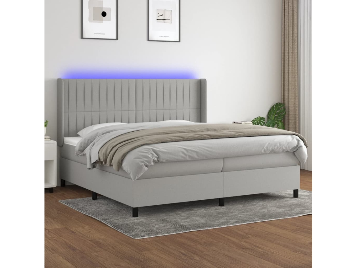 Vidaxl Cama Box Spring C/ Colchão E Led 200x200 Cm Tecido Cinza-claro