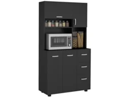 Armário De Cozinha Multi-armazenamento, 4 Portas, 3 Gavetas E Bandeja Ampla, 89x39,5x168cm, Preto