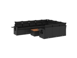 Conjunto de 11 Sofás de Jardim com Almofadões Vime Pe Preto MAISON EXCLUSIVE
