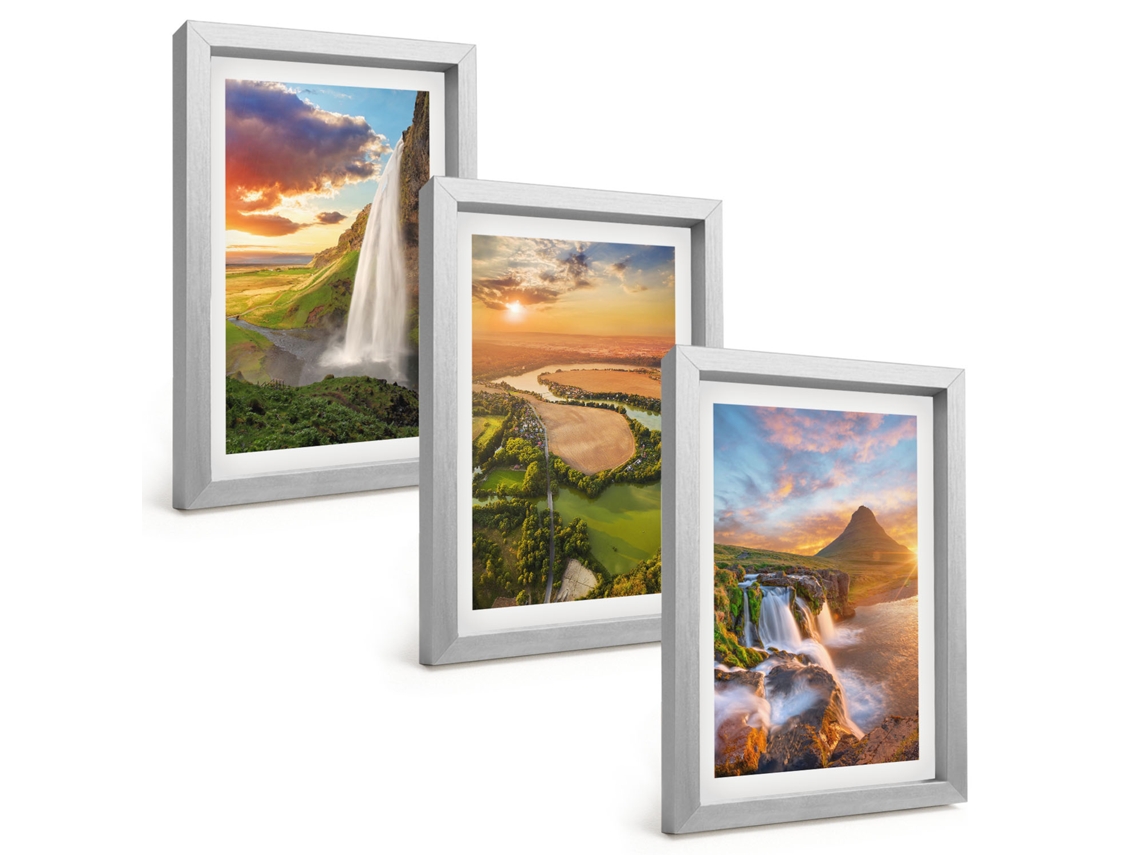 Composição De Quadros Cachoeiras, Paisagens, Pôr Do Sol Espelharte (3 Peças 20x30 Cm)