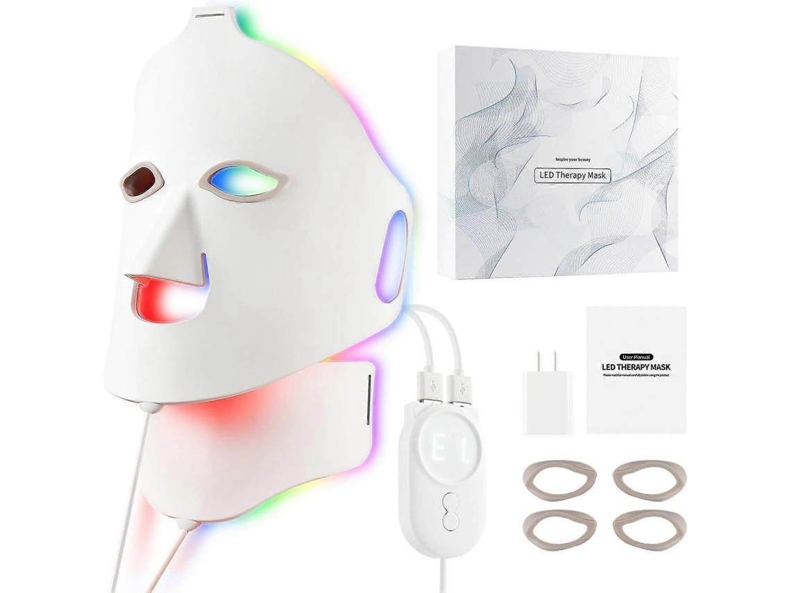 Máscara Facial de Silicone Macio com Led, Luz Led para Rosto e Pescoço, Terapia o Ro Sto, Presente V GOKOCO