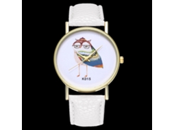 Relógio de pulso de quartzo para casal com mostrador redondo com estampa de animal, ideal para presente. Branco.