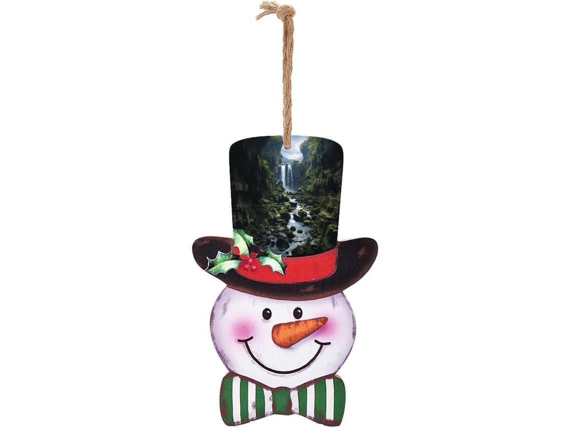 Enfeite De Natal De Madeira Com Boneco De Neve E: Cachoeira, Penhasco,