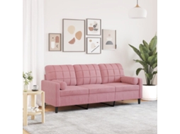 Vidaxl Sofá 3 Lugares C/ Almofadas Decorativas 180 Cm Veludo Rosa
