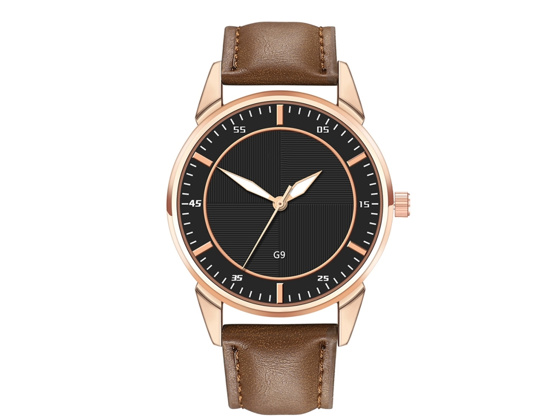Reloj Analógico Hombre Cuero Pu Resistente Al Agua Dial Negro Café Oscuro