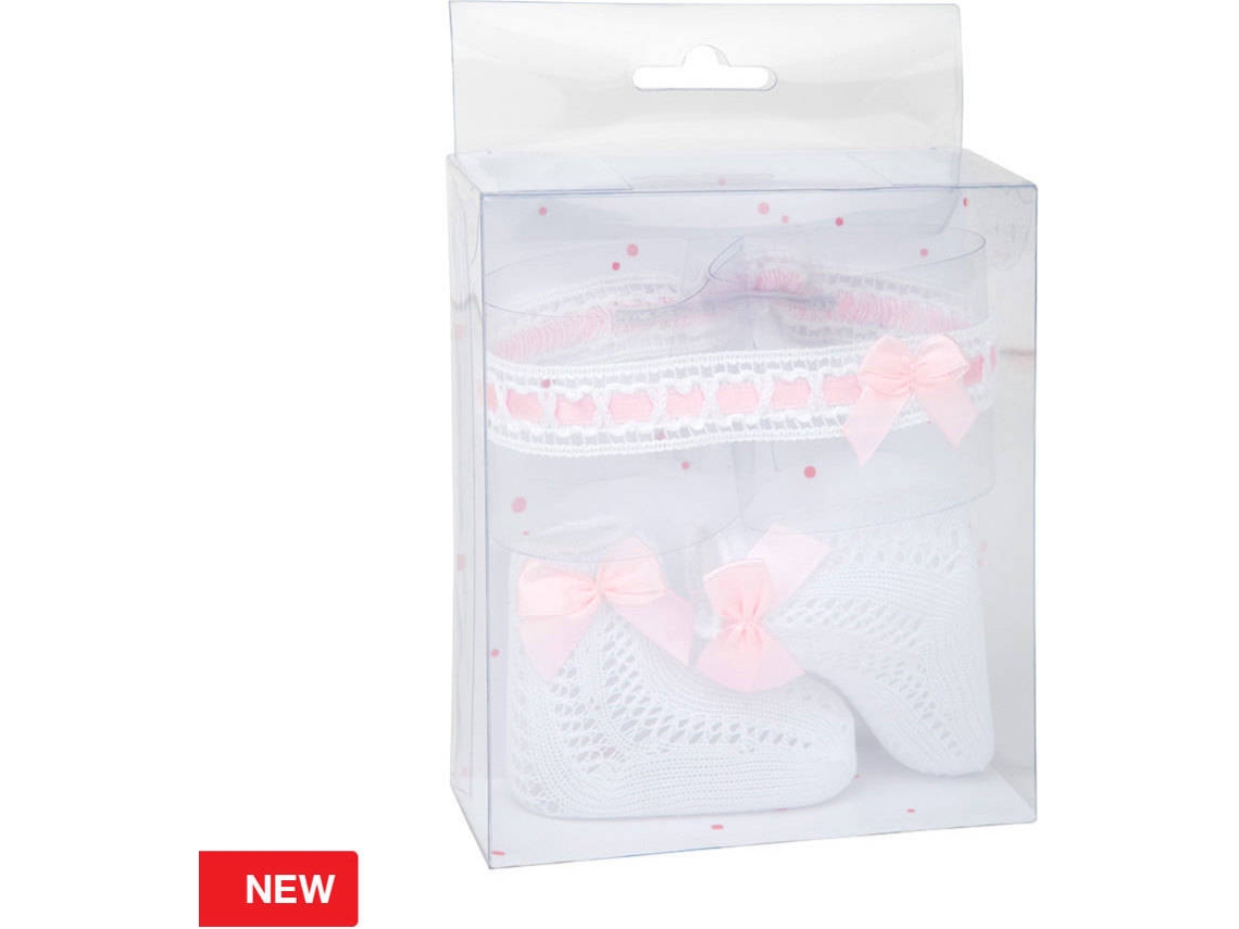 Acessórios para Bonecas ARIAS Set Par de Meias com Fita Cabeça Branco Rosa (12 x 5 x 15 cm)