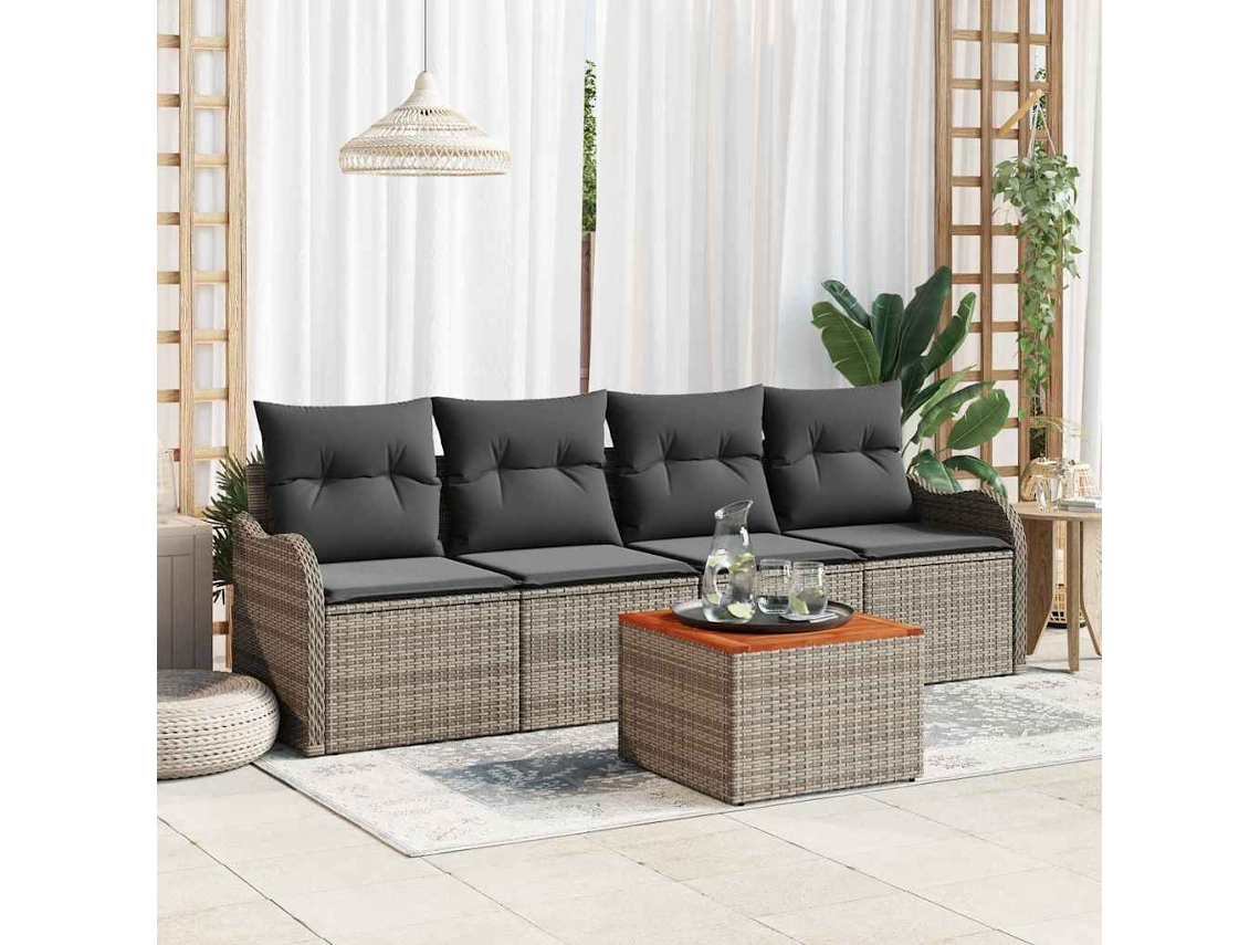 Vidaxl Conjunto De Sofá De Jardim 5 Unid. Cinzeto Vime Pe