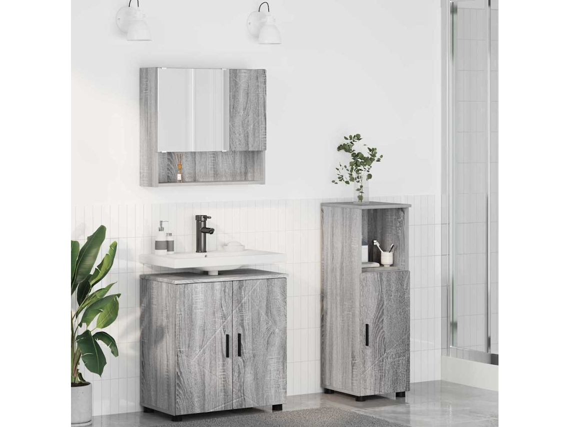 Vidaxl Conjunto De Móveis Para Banheiro 3 Unid. Cinza Sonoma