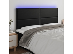 Vidaxl Cabeceira De Cama C/ Led Couro Artificial 200x5x118/128cm Preto