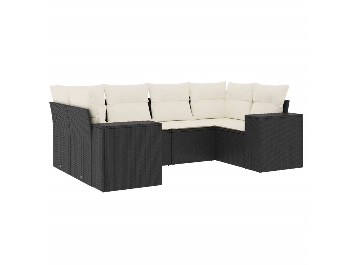 Conjunto Sofás de Jardim 6 Pcs com Almofadões Vime Pe Preto MAISON EXCLUSIVE (6 pcs)