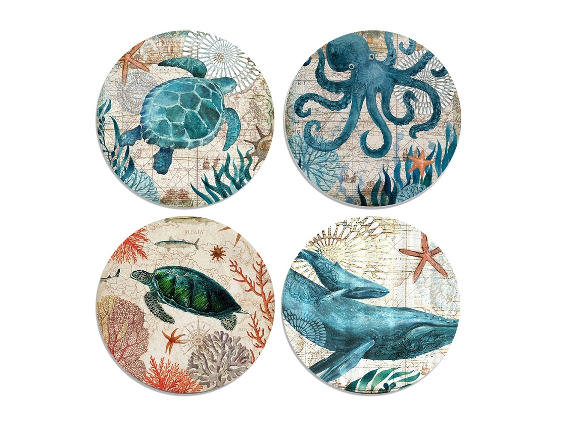 Elysve Bases De Cerâmica Absorventes Com Tema De Vida Marinha Pack De 4