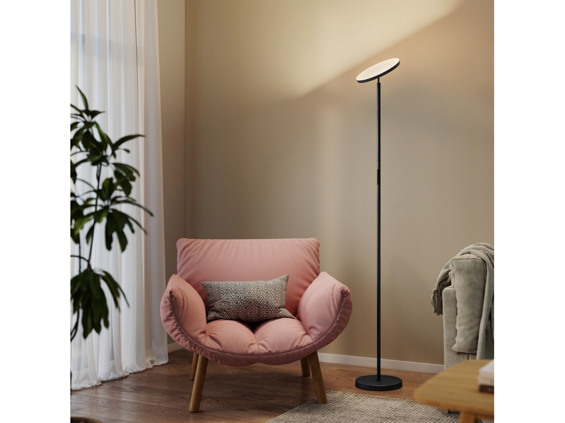 Luminária Rgb De Pé Com Iluminação Ascendente, Regulável, Controle Remoto E Tátil, Cabeça Giratória 350°, Preta