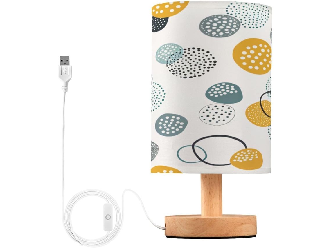 Abajur De Cabeceira Com Estampa Bolinhas, Portas De Carregaje USB C, Luminária De Mesa Cabeceira, Luminária De