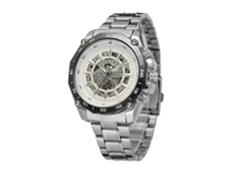 Relógio de pulso masculino automático em aço inoxidável com pulseira, resistente à água (branco)