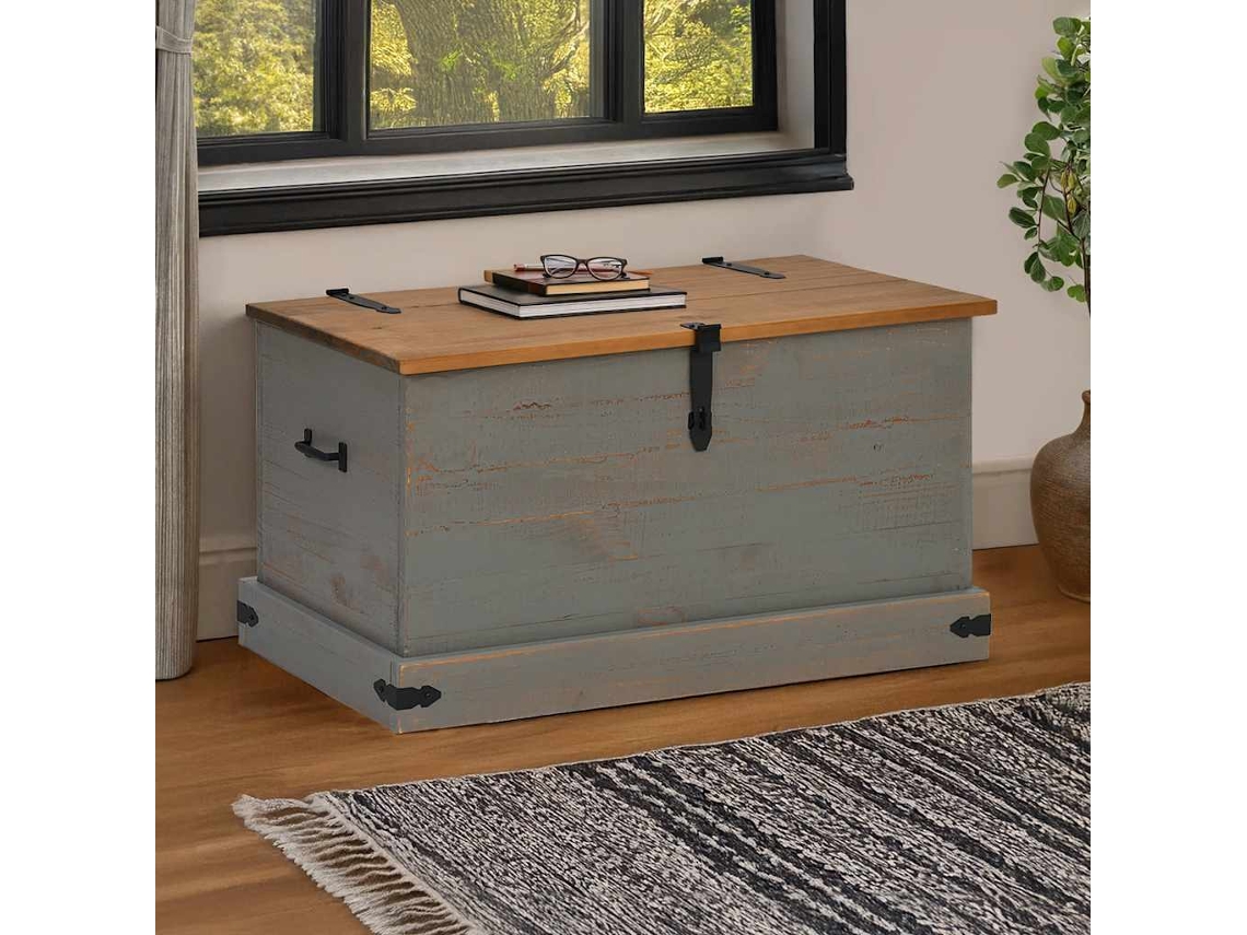 Vidaxl Caixa De Arrumação Halden 91x48x47 Cm Pinho Maciço Cinzento