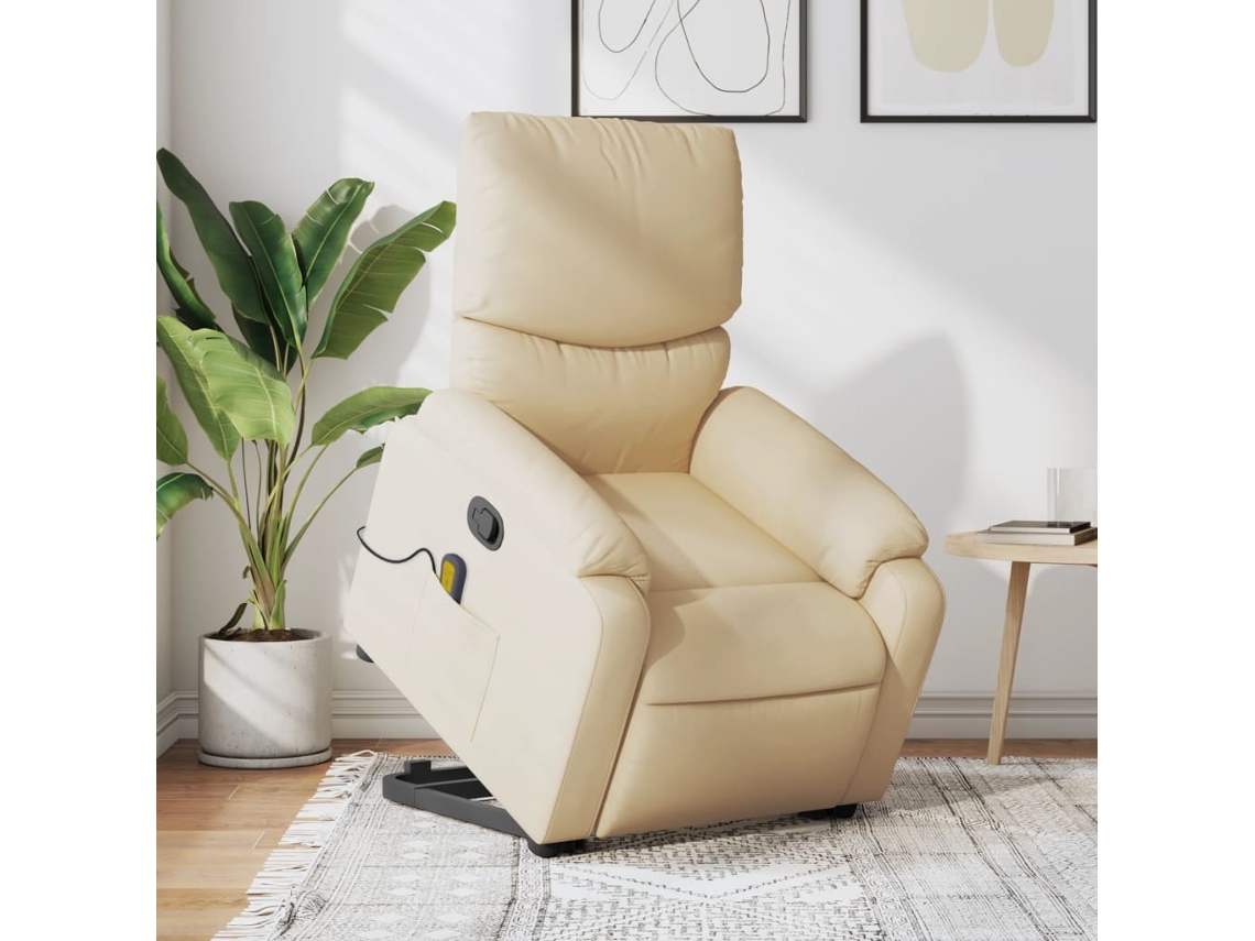 Vidaxl Poltrona Elevatória De Massagens Tecido Cor Creme