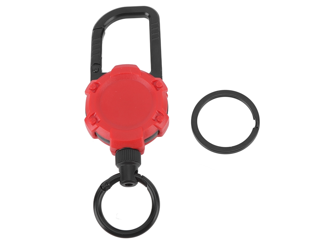 Chaveiro Magnético Retrátil Aço Inox com Gancho Vermelho