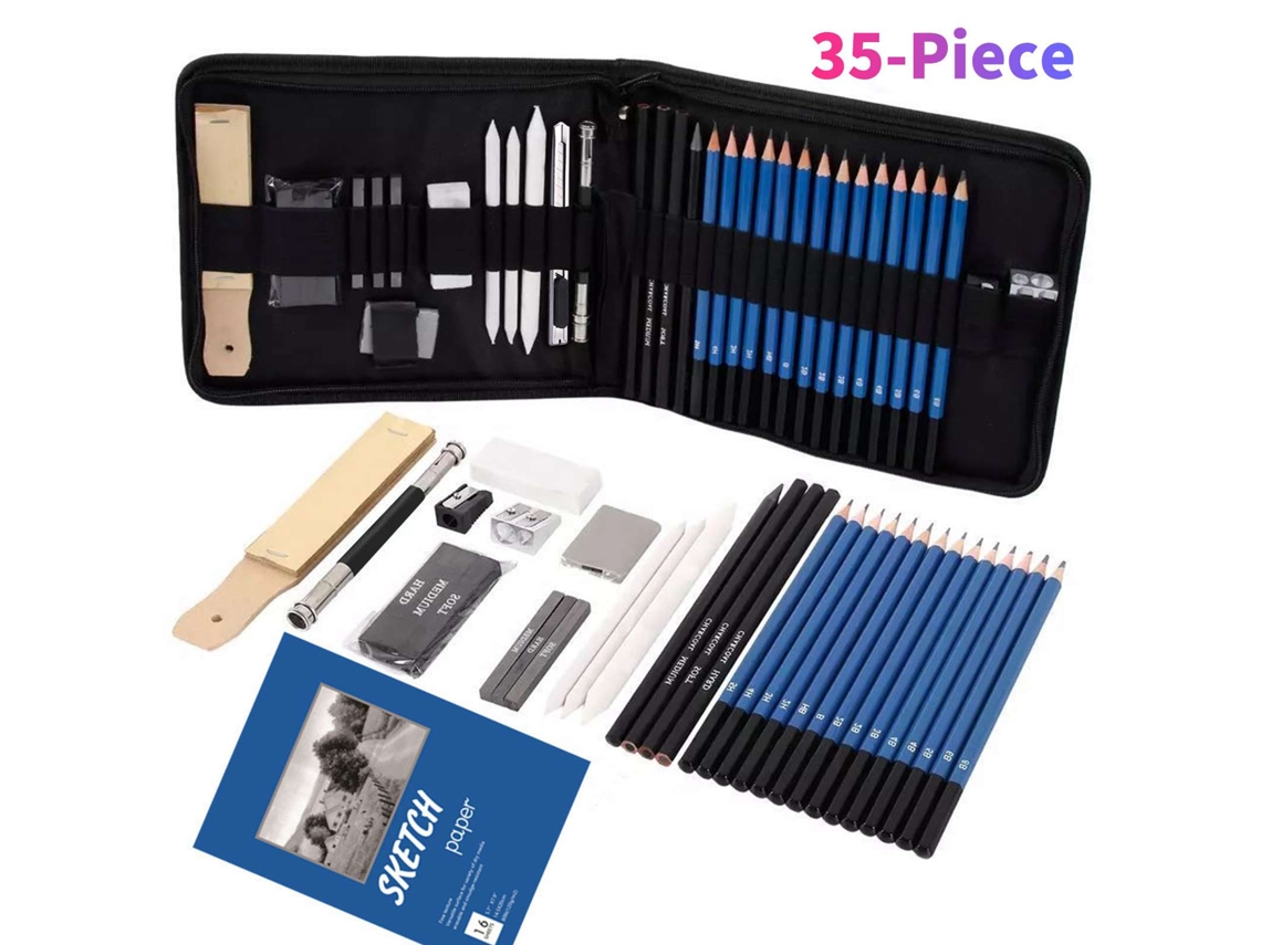 Conjunto de lápis de desenho profissional 35 peças com lápis de carvão, grafite, borracha e bolsa portátil para artistas e iniciantes