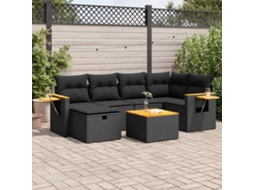 Vidaxl 7 Pcs Conjunto De Sofás P/ Jardim C/ Almofadões Vime Pe Preto